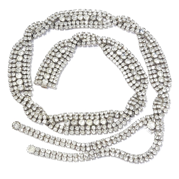 Dior Accessories - Christian Dior Vintage Crystal Belt Statement Necklace Silver Tone 1970s